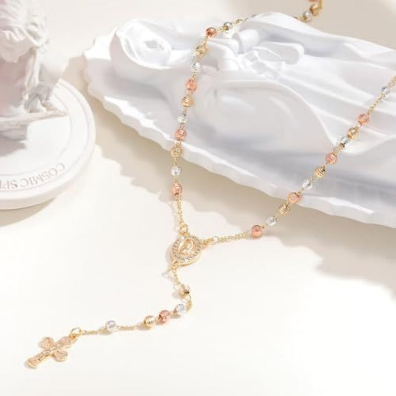 Collier chapelet doré avec Vierge Marie et croix
