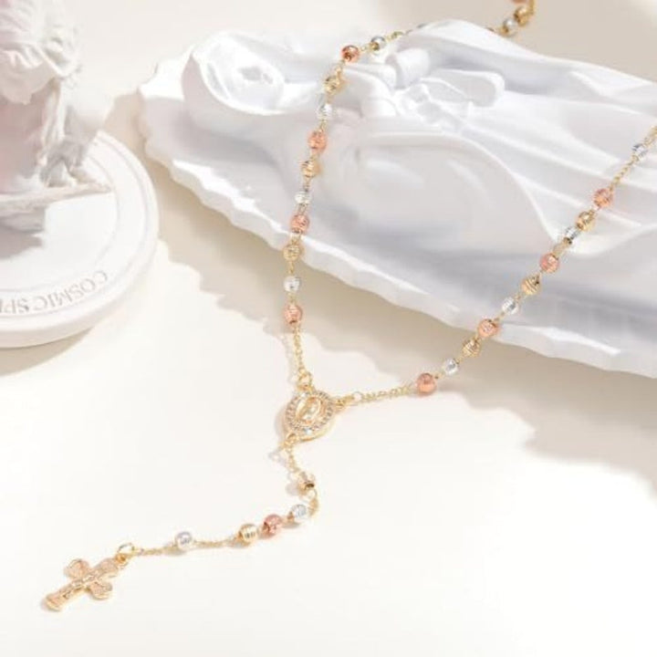 Collier chapelet doré avec Vierge Marie et croix