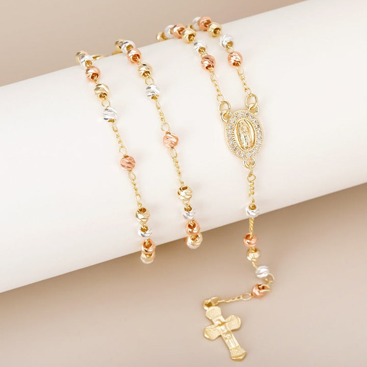 Collier chapelet doré avec Vierge Marie et croix