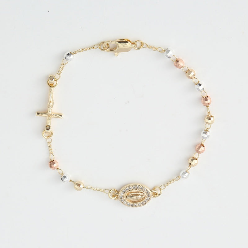 Bracelet chapelet perlé avec croix