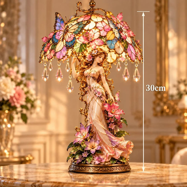 Lampe « Dame au jardin enchanté de papillons » – Sculpture florale lumineuse