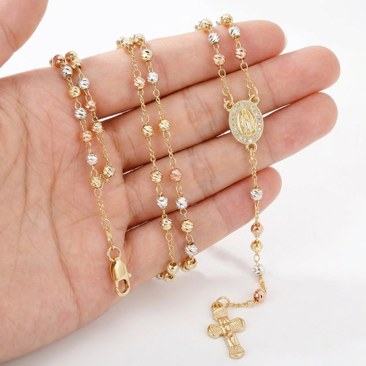 Collier chapelet doré avec Vierge Marie et croix