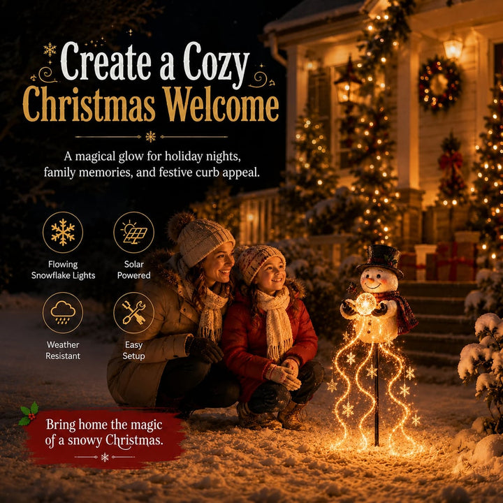 🎄 Snowman Magic Fountain™ – Lampe de jardin LED avec effet de flocons de neige scintillants ❄️