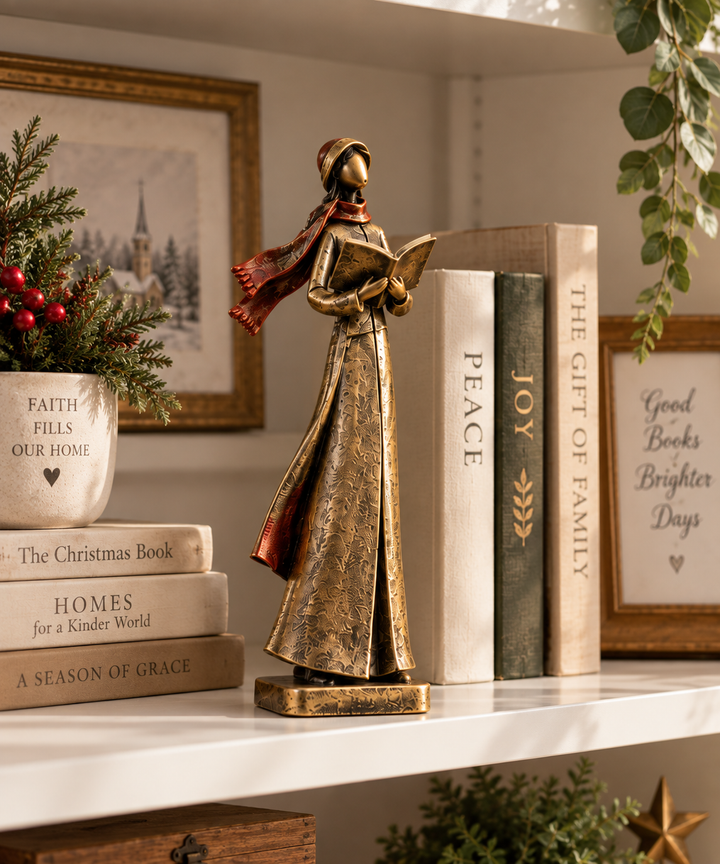 🎶 Choristes du Réveillon de Noël – Ensemble de 5 Figurines de Noël Dorées Vintage