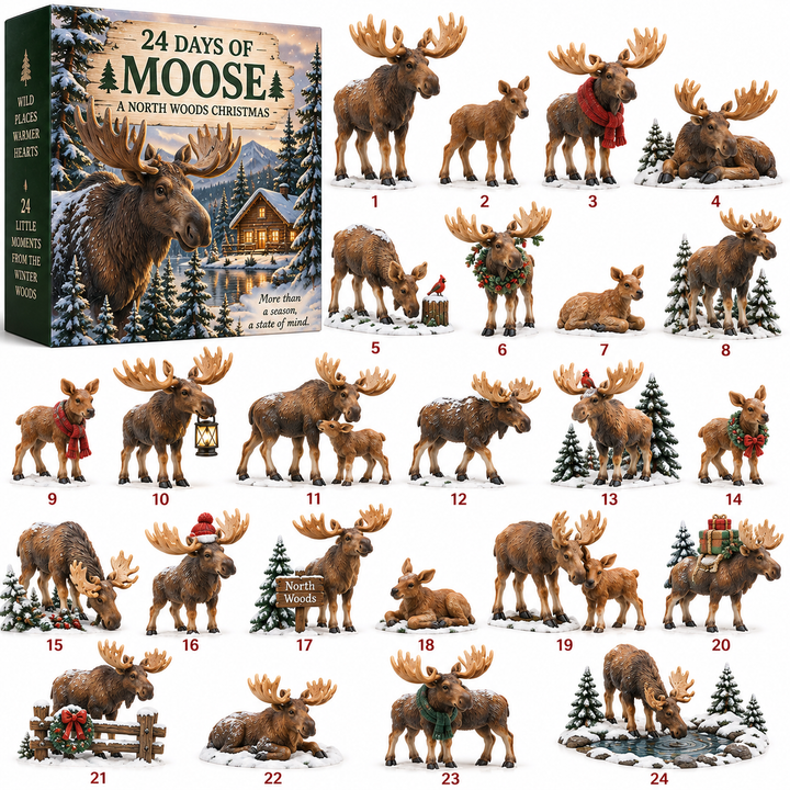 🌲24 Jours des Élans – Collection de Noël des Forêts Nordiques, 24 Pièces