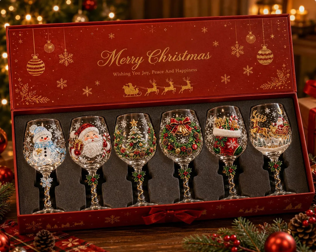 🔥🎁 Coffret de Noël avec Collection de Verres à Vin 3D dans une Boîte Cadeau ✨