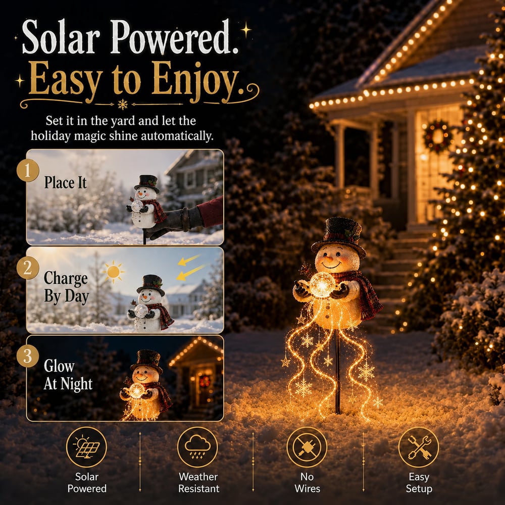 🎄 Snowman Magic Fountain™ – Lampe de jardin LED avec effet de flocons de neige scintillants ❄️