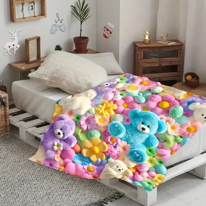 🧸 Plaid effet « teddy » à motif floral pastel