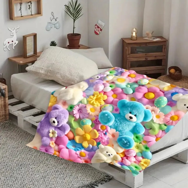 🧸 Plaid effet « teddy » à motif floral pastel