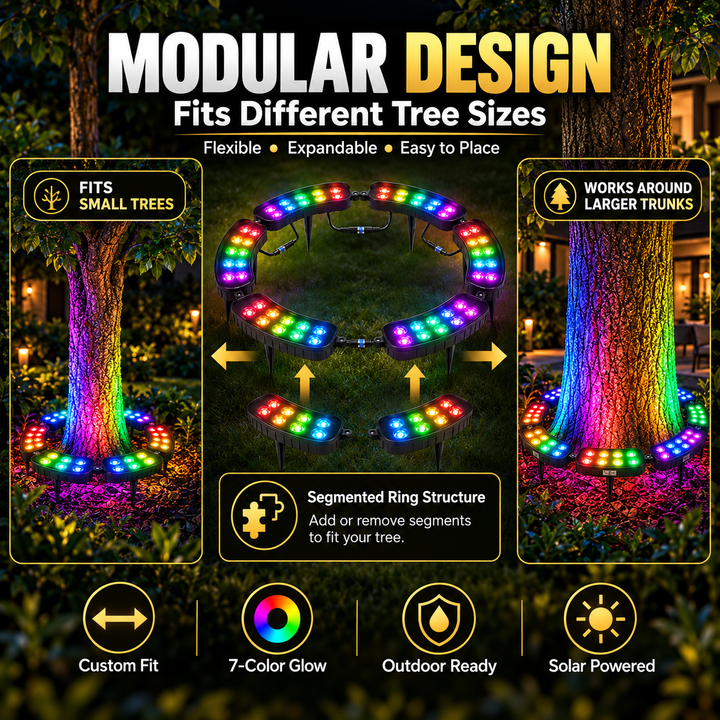💜💙💚 Un arbre. Des couleurs infinies. – Anneau lumineux solaire RGB pour jardin