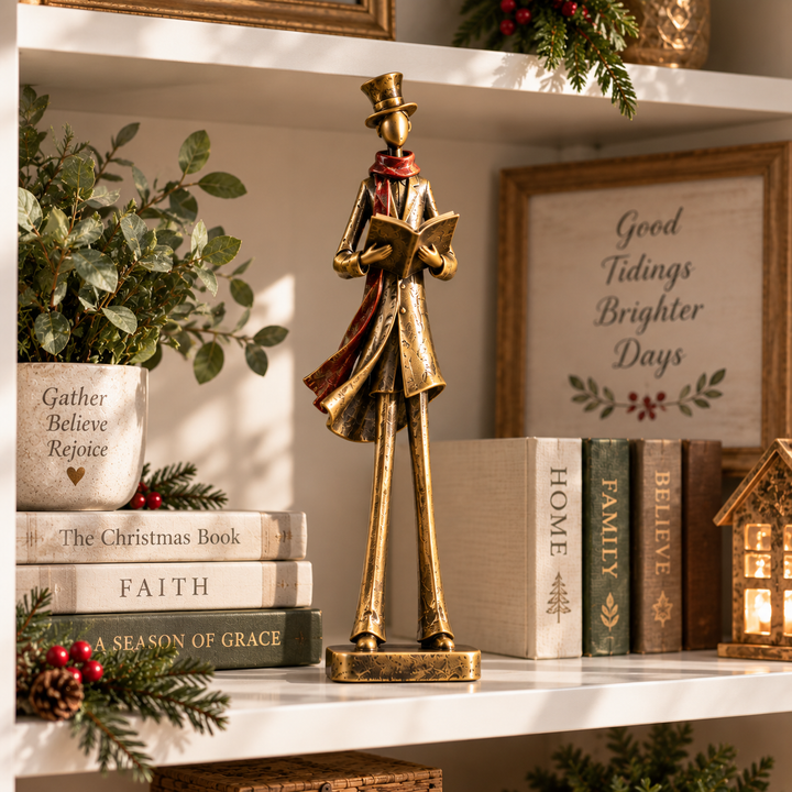 🎶 Choristes du Réveillon de Noël – Ensemble de 5 Figurines de Noël Dorées Vintage