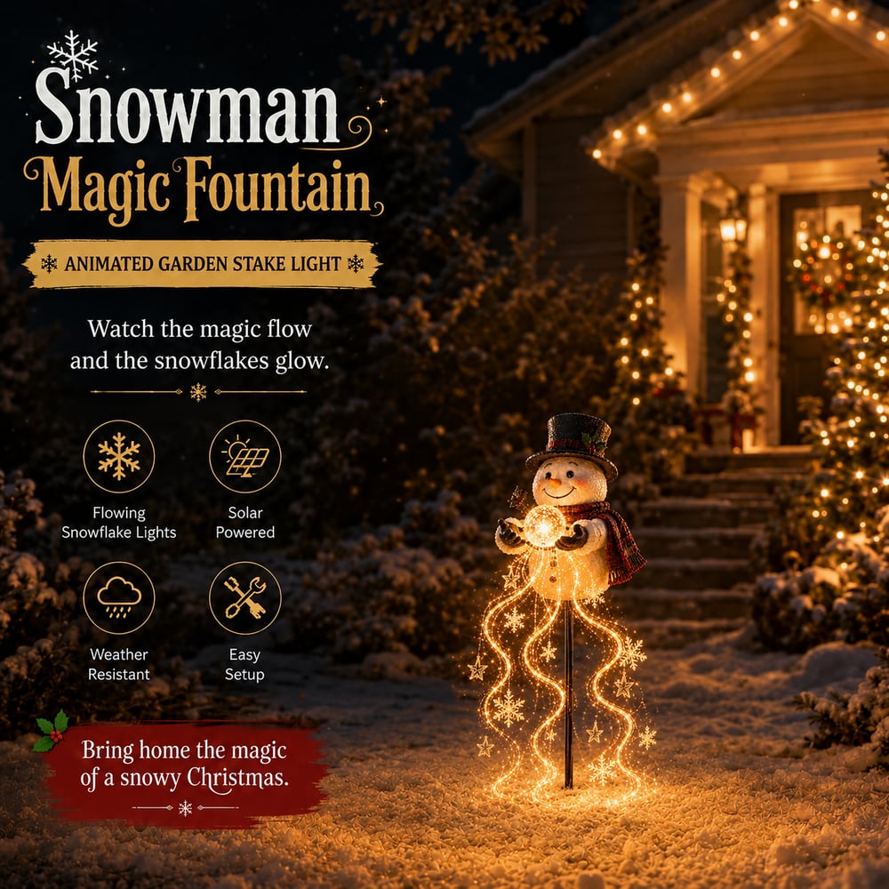 🎄 Snowman Magic Fountain™ – Lampe de jardin LED avec effet de flocons de neige scintillants ❄️