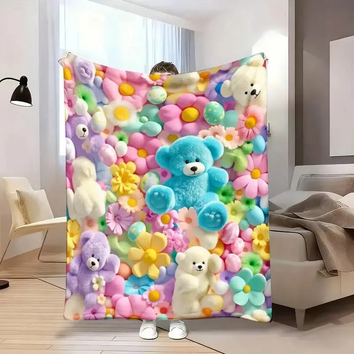 🧸 Plaid effet « teddy » à motif floral pastel