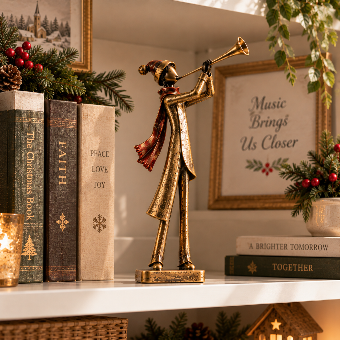🎶 Choristes du Réveillon de Noël – Ensemble de 5 Figurines de Noël Dorées Vintage