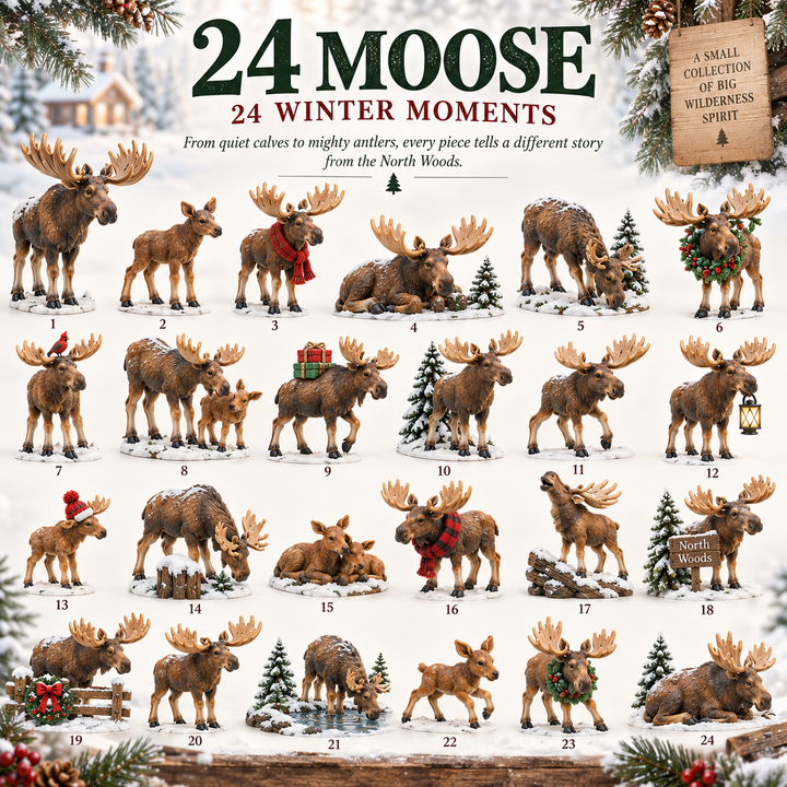 🌲24 Jours des Élans – Collection de Noël des Forêts Nordiques, 24 Pièces