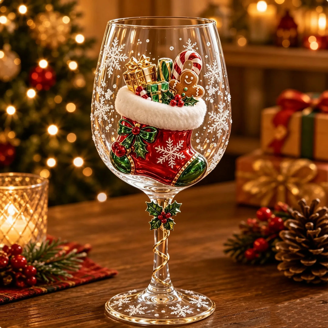 🔥🎁 Coffret de Noël avec Collection de Verres à Vin 3D dans une Boîte Cadeau ✨