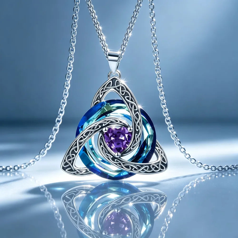 🔮💞Collier nœud celtique de la Trinité avec pierre de naissance ✨