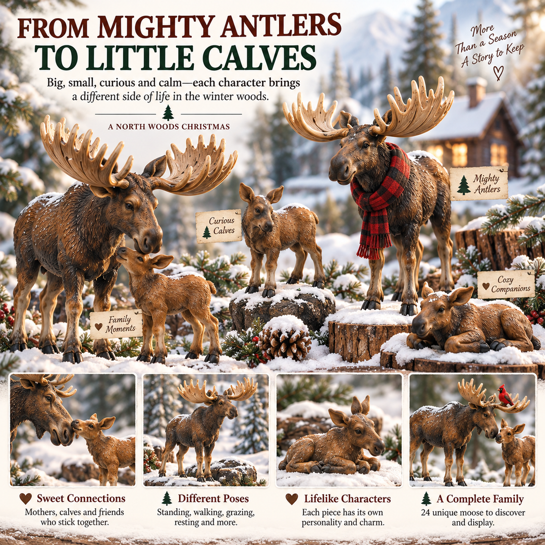 🌲24 Jours des Élans – Collection de Noël des Forêts Nordiques, 24 Pièces