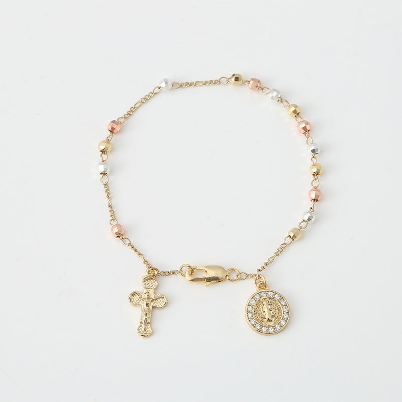 Bracelet chapelet perlé avec croix
