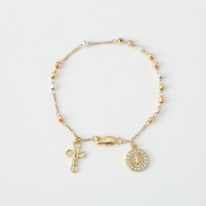 Bracelet chapelet perlé avec croix