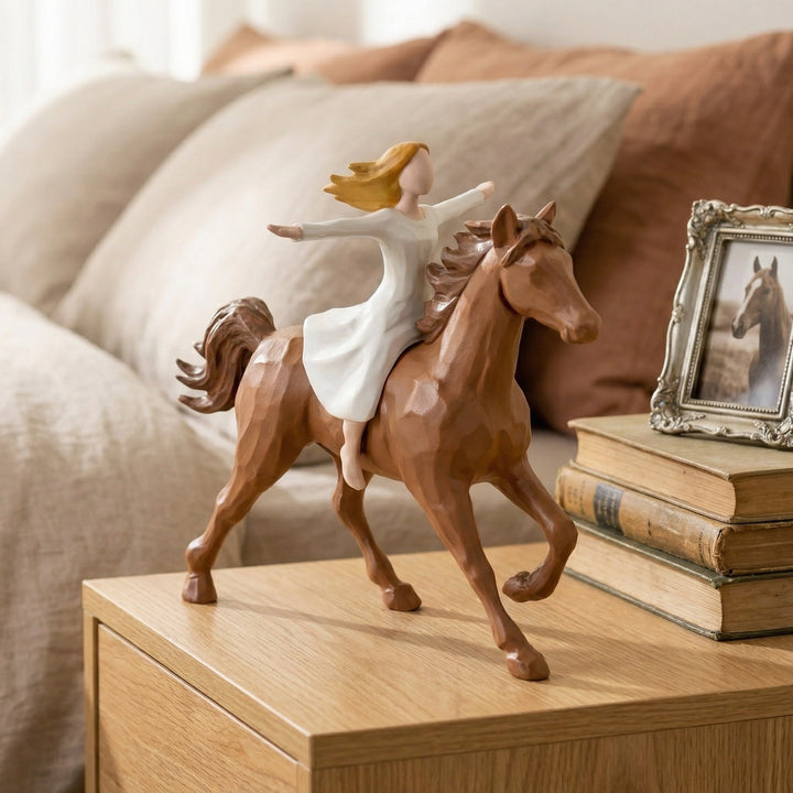 Figurine artisanale en résine – Jeune fille à cheval