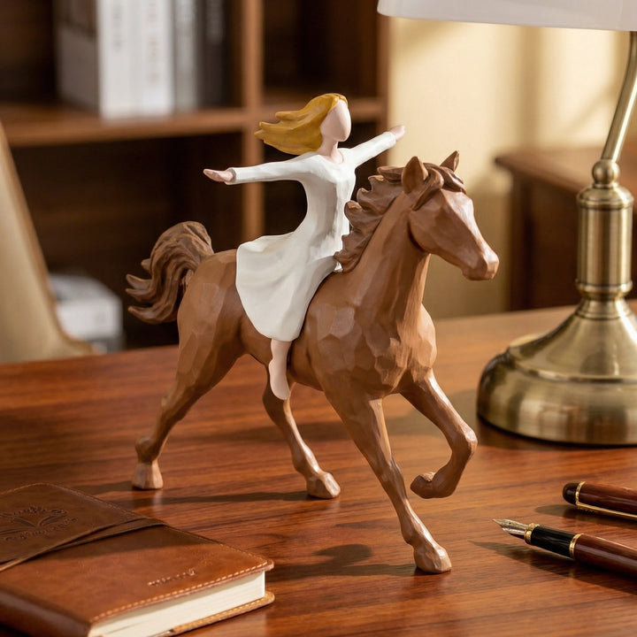 Figurine artisanale en résine – Jeune fille à cheval