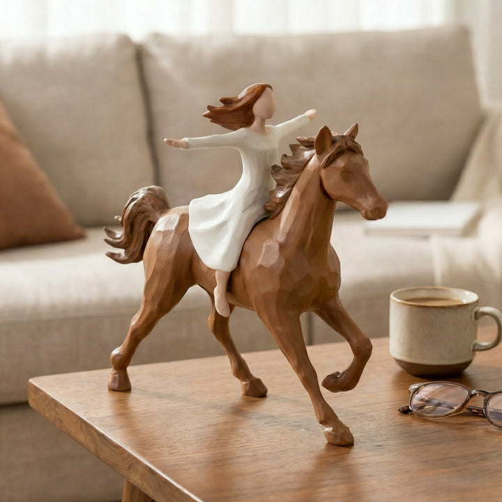 Figurine artisanale en résine – Jeune fille à cheval