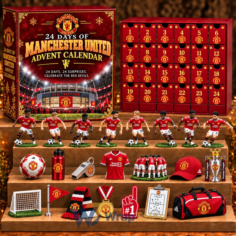 Calendrier de l’Avent Personnalisé Manchester United x EPL – 24 Jours de Football ⚽🎄