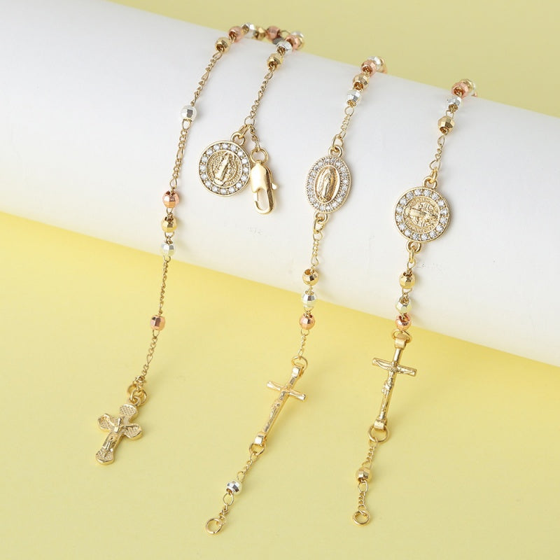 Bracelet chapelet perlé avec croix