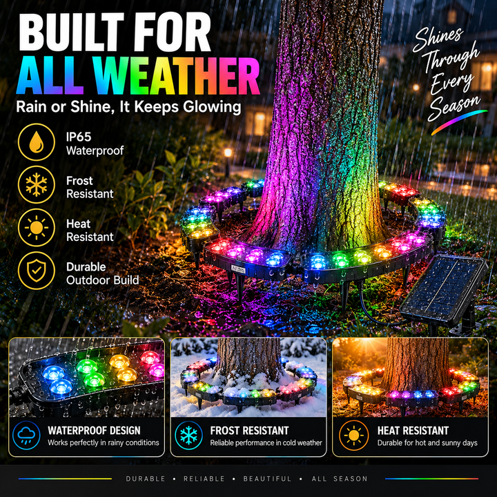 💜💙💚 Un arbre. Des couleurs infinies. – Anneau lumineux solaire RGB pour jardin
