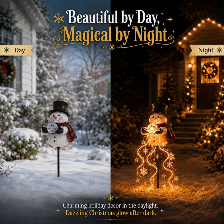 🎄 Snowman Magic Fountain™ – Lampe de jardin LED avec effet de flocons de neige scintillants ❄️