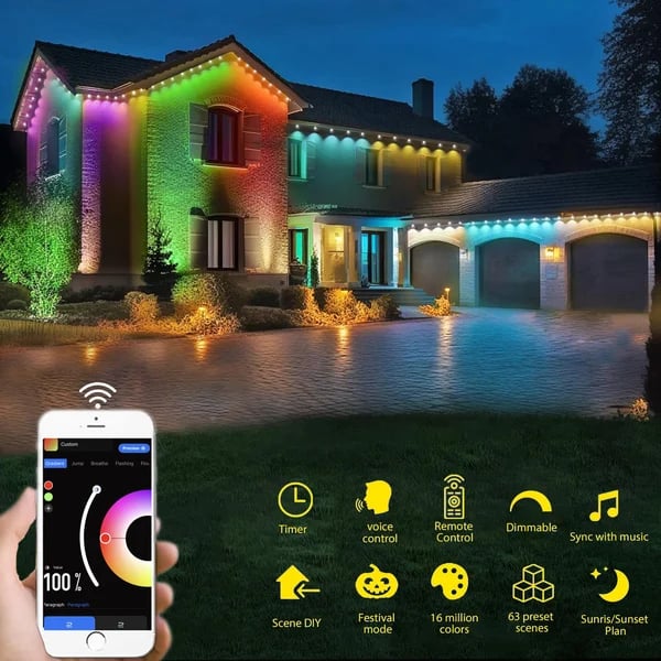 Éclairage LED extérieur intelligent arc-en-ciel permanent ✨