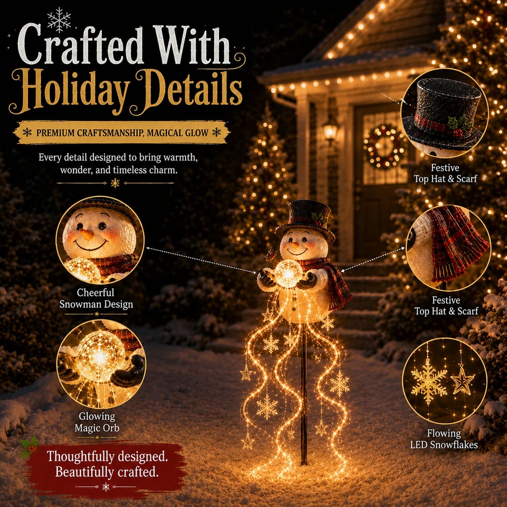 🎄 Snowman Magic Fountain™ – Lampe de jardin LED avec effet de flocons de neige scintillants ❄️
