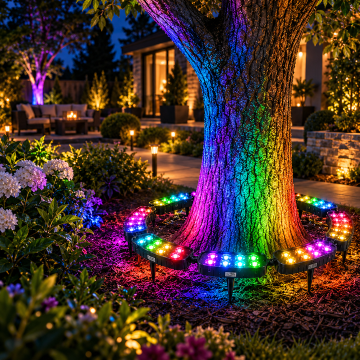 💜💙💚 Un arbre. Des couleurs infinies. – Anneau lumineux solaire RGB pour jardin