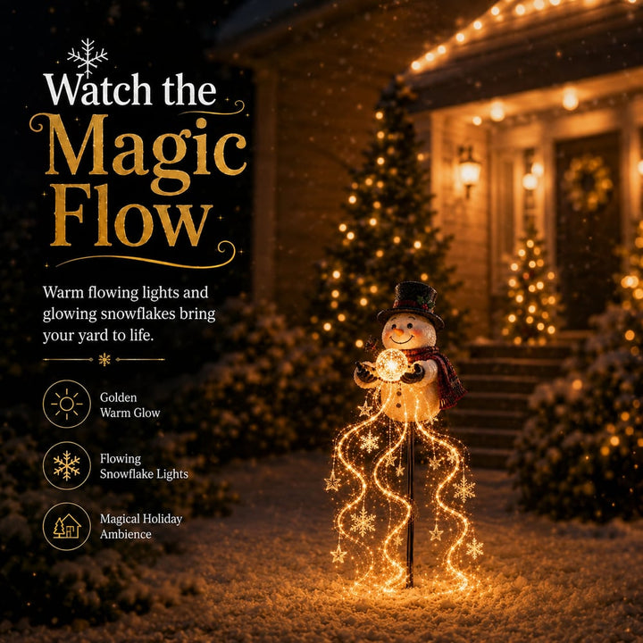 🎄 Snowman Magic Fountain™ – Lampe de jardin LED avec effet de flocons de neige scintillants ❄️