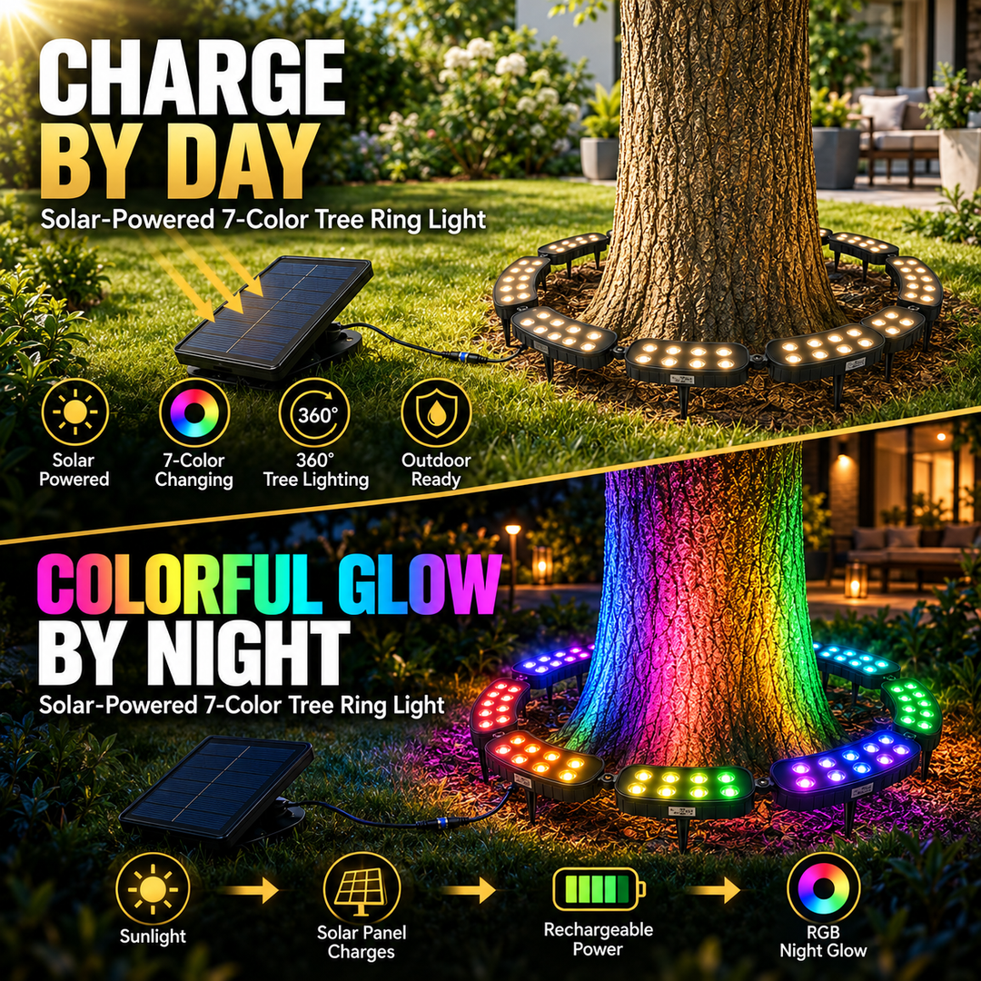 💜💙💚 Un arbre. Des couleurs infinies. – Anneau lumineux solaire RGB pour jardin
