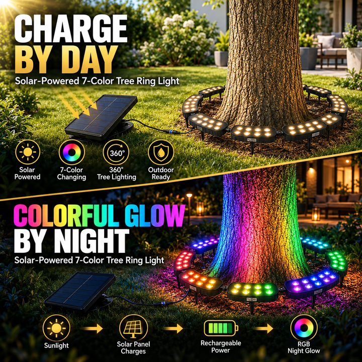 💜💙💚 Un arbre. Des couleurs infinies. – Anneau lumineux solaire RGB pour jardin