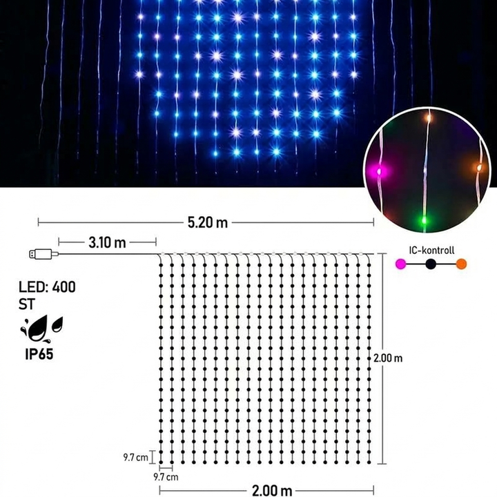 ✨ Guirlande LED rideau – Étanche, intérieur & extérieur ✨